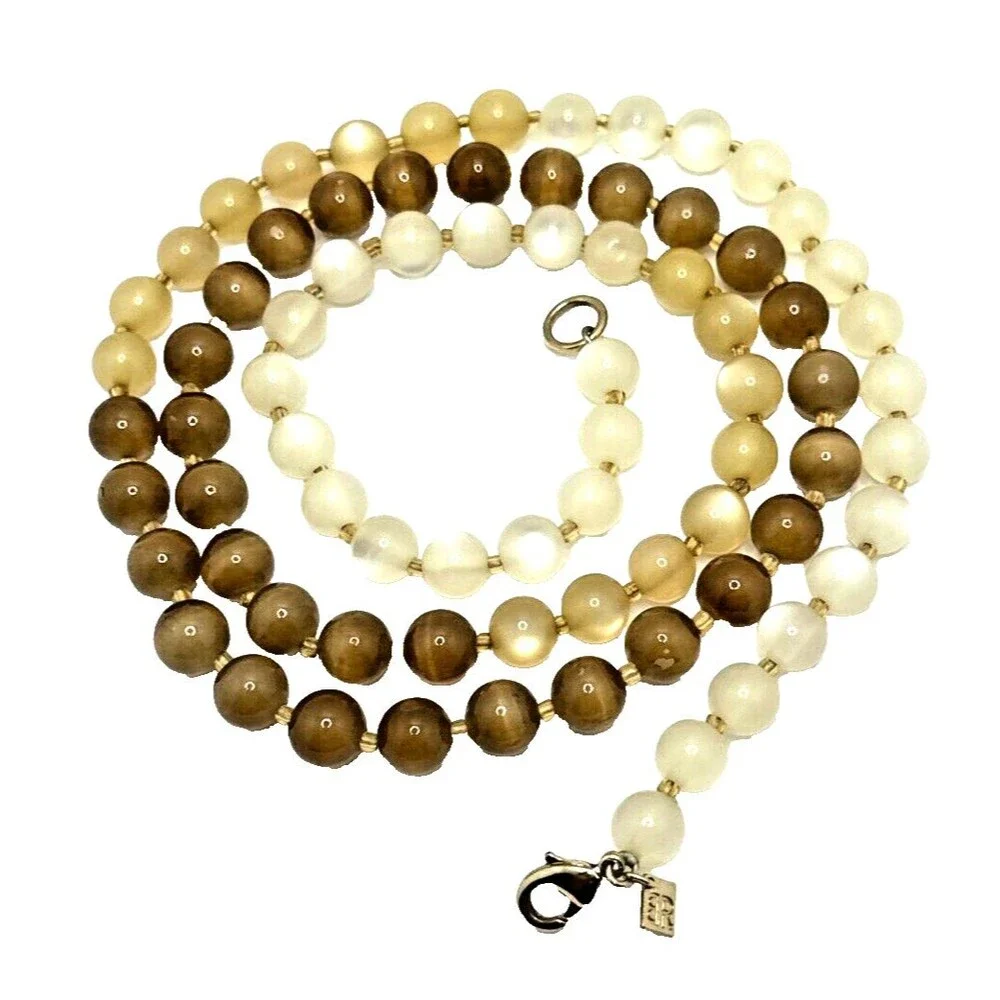 Banana Republic Statement Necklace Brown Tan Cream Faux Pearl Long 34